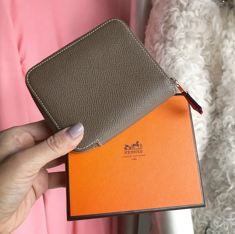 Hermes Silk’in Compact Wallet in Etoupe Epsom Leather