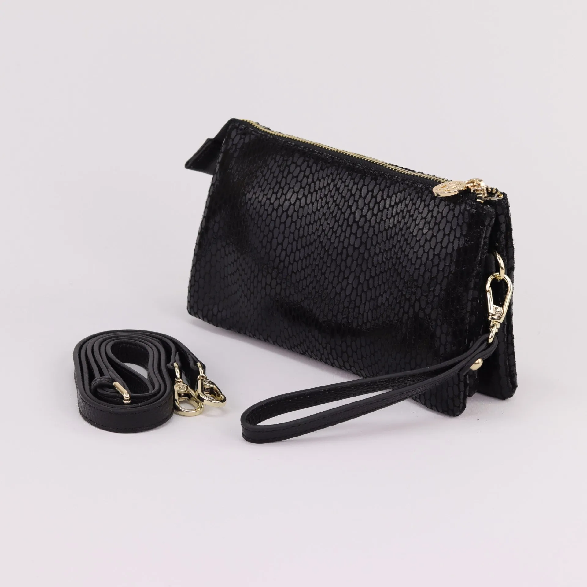 Katie leather or suede clutch crossbody