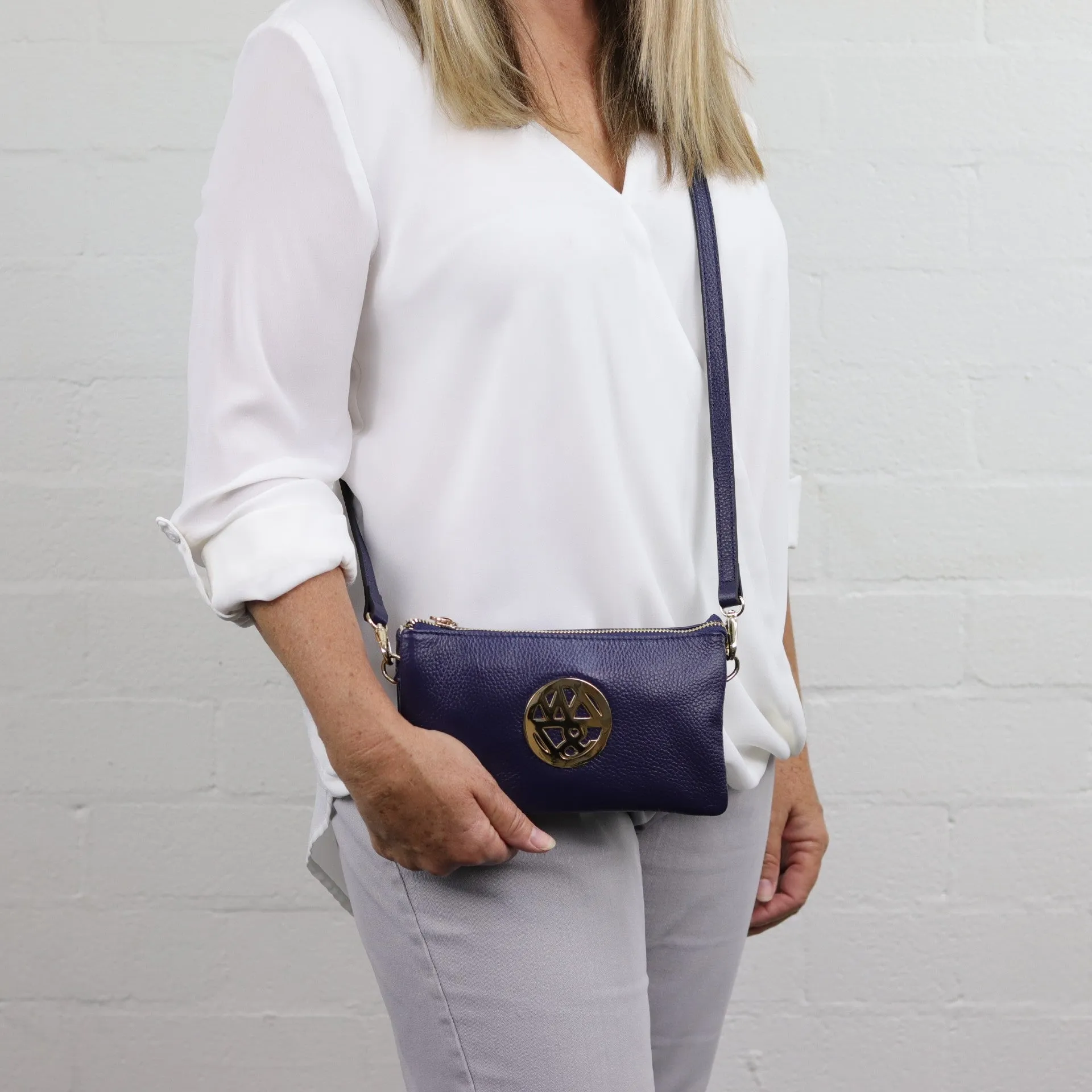 Katie leather or suede clutch crossbody