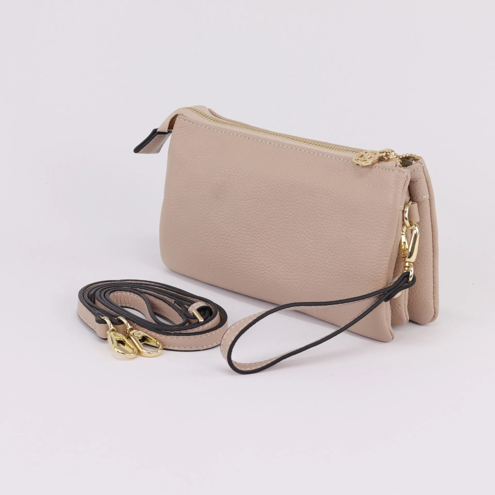 Katie leather or suede clutch crossbody