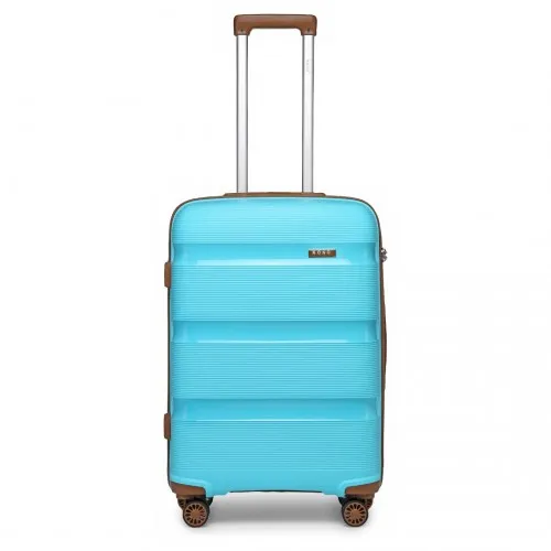 Kono 20 Inch Cabin Size Bright Hard Shell Carry-On Suitcase - Blue & Brown | Lightweight, Durable & TSA Lock