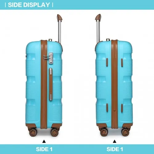 Kono 20 Inch Cabin Size Bright Hard Shell Carry-On Suitcase - Blue & Brown | Lightweight, Durable & TSA Lock