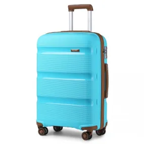 Kono 20 Inch Cabin Size Bright Hard Shell Carry-On Suitcase - Blue & Brown | Lightweight, Durable & TSA Lock