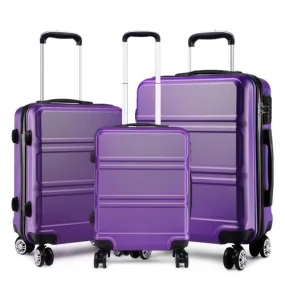 Kono ABS Sculpted Horizontal Design 3 Piece Suitcase Set - Purple | Durable & Stylish Luggage Set