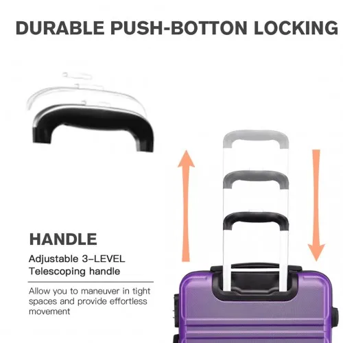 Kono ABS Sculpted Horizontal Design 3 Piece Suitcase Set - Purple | Durable & Stylish Luggage Set