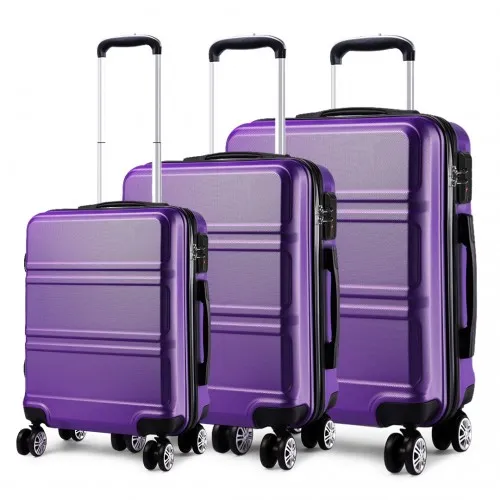 Kono ABS Sculpted Horizontal Design 3 Piece Suitcase Set - Purple | Durable & Stylish Luggage Set