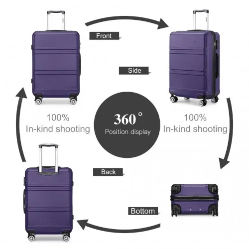 Kono ABS Sculpted Horizontal Design 3 Piece Suitcase Set - Purple | Durable & Stylish Luggage Set