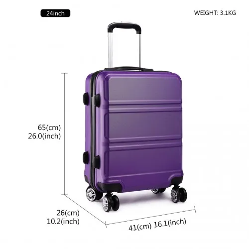 Kono ABS Sculpted Horizontal Design 3 Piece Suitcase Set - Purple | Durable & Stylish Luggage Set