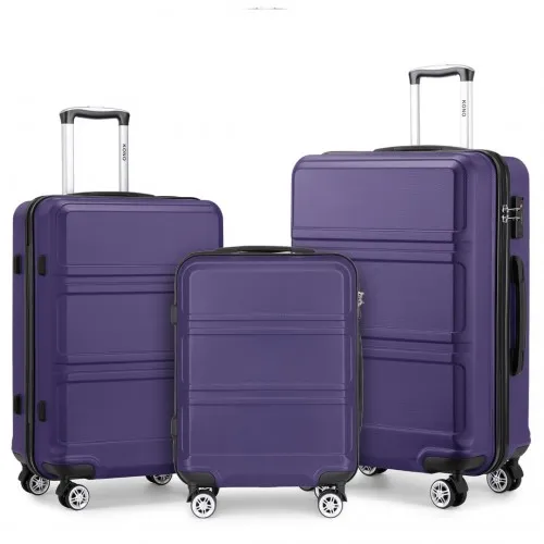 Kono ABS Sculpted Horizontal Design 3 Piece Suitcase Set - Purple | Durable & Stylish Luggage Set