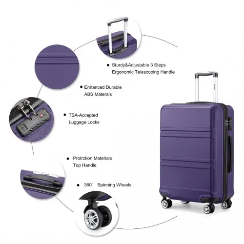 Kono ABS Sculpted Horizontal Design 3 Piece Suitcase Set - Purple | Durable & Stylish Luggage Set