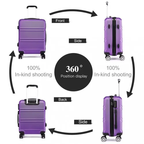 Kono ABS Sculpted Horizontal Design 3 Piece Suitcase Set - Purple | Durable & Stylish Luggage Set