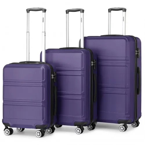 Kono ABS Sculpted Horizontal Design 3 Piece Suitcase Set - Purple | Durable & Stylish Luggage Set