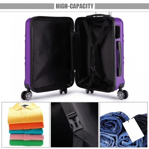 Kono ABS Sculpted Horizontal Design 3 Piece Suitcase Set - Purple | Durable & Stylish Luggage Set