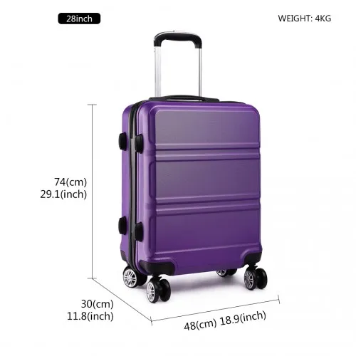 Kono ABS Sculpted Horizontal Design 3 Piece Suitcase Set - Purple | Durable & Stylish Luggage Set