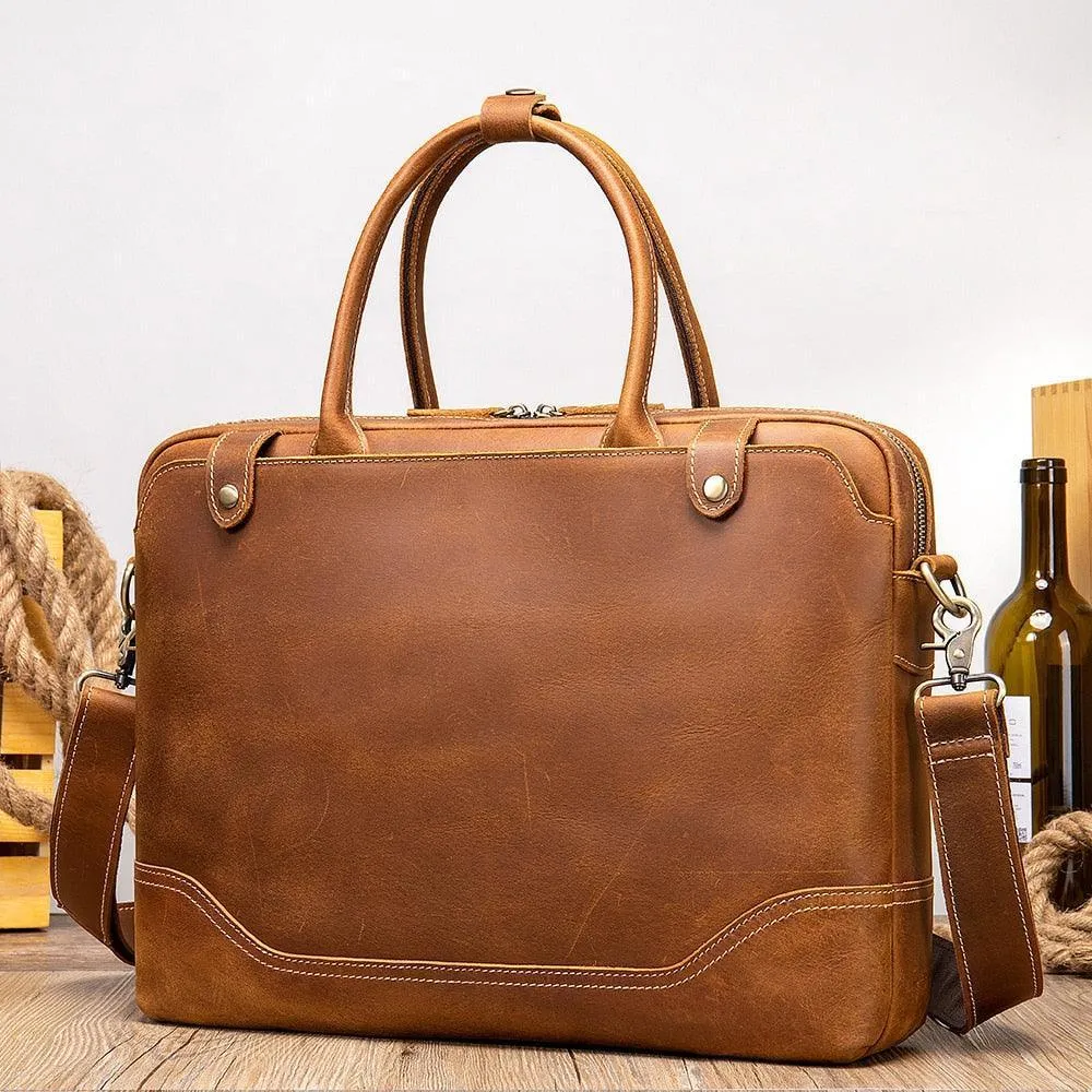 Mens Brown Leather Satchel Briefcase Genuine Leather Bag