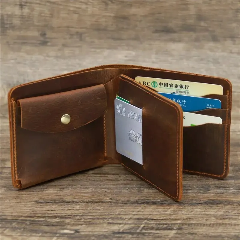 Men's Leather Wallet | Genuine Crazy Horse Leather, 3-Fold Design & Compact Sizing