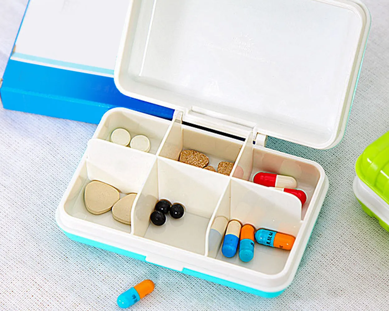 Portable Pill Box 6 Compartments in Suitcase Shape