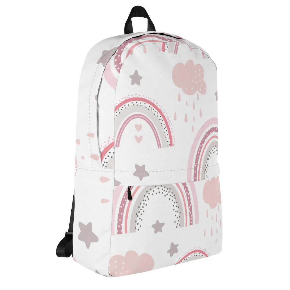 Rainbow: Bursting with Colors and Charm! The Pink & White Medium Rainbow Backpack - Adventures and Sporty Shenanigans!