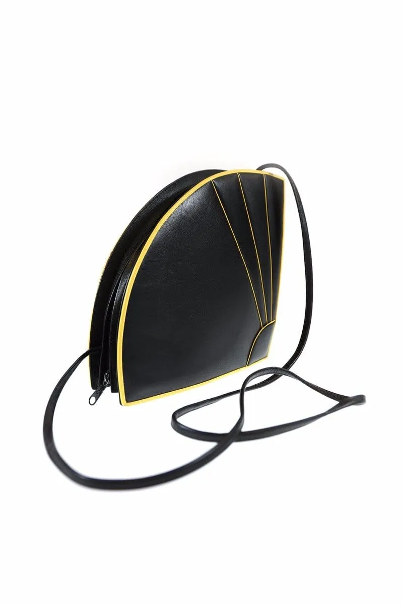 Safi Vintage Black and Yellow Fan Handbag