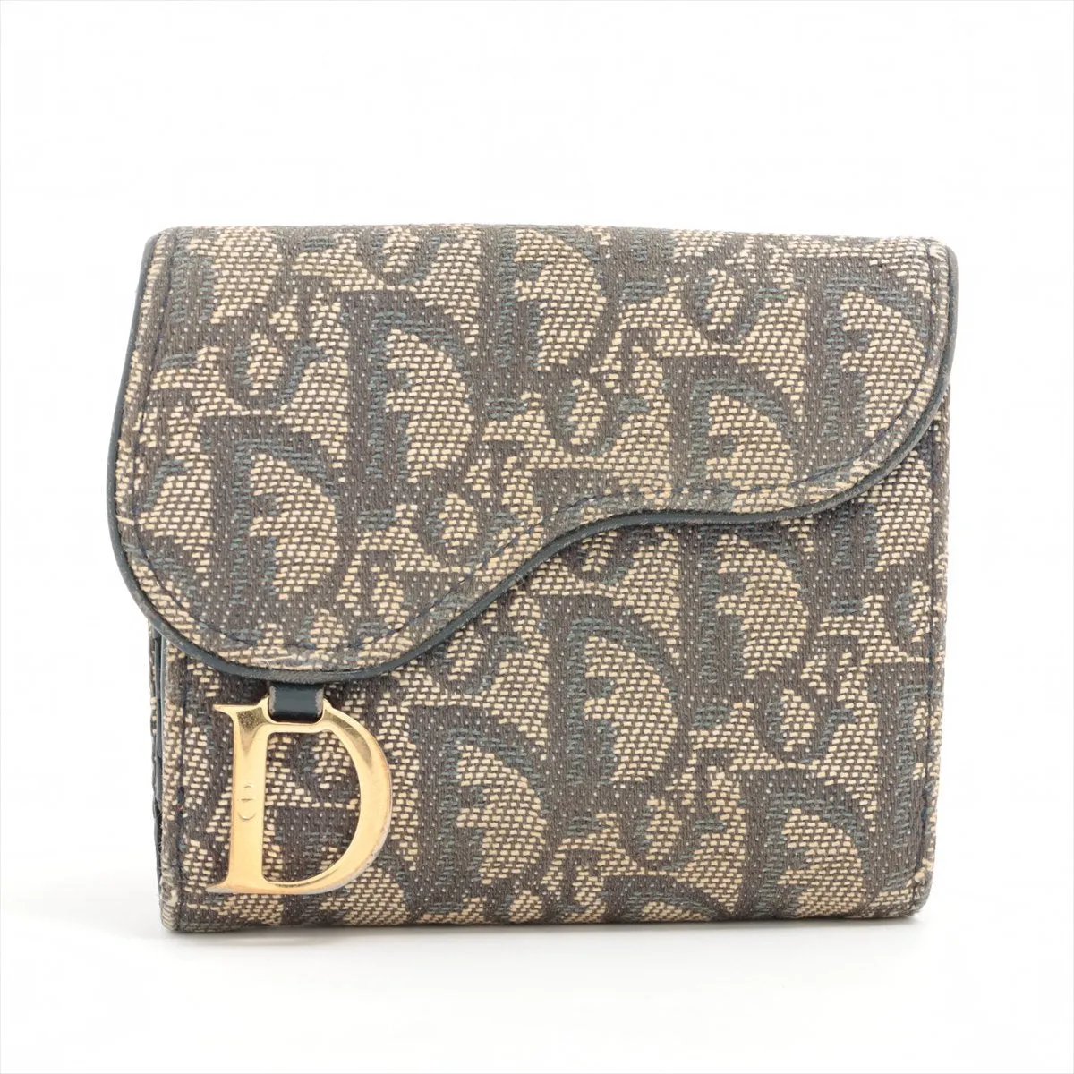 Trendy Inspired Dior Trotter Saddle Canvas Compact Wallet Navy Blue