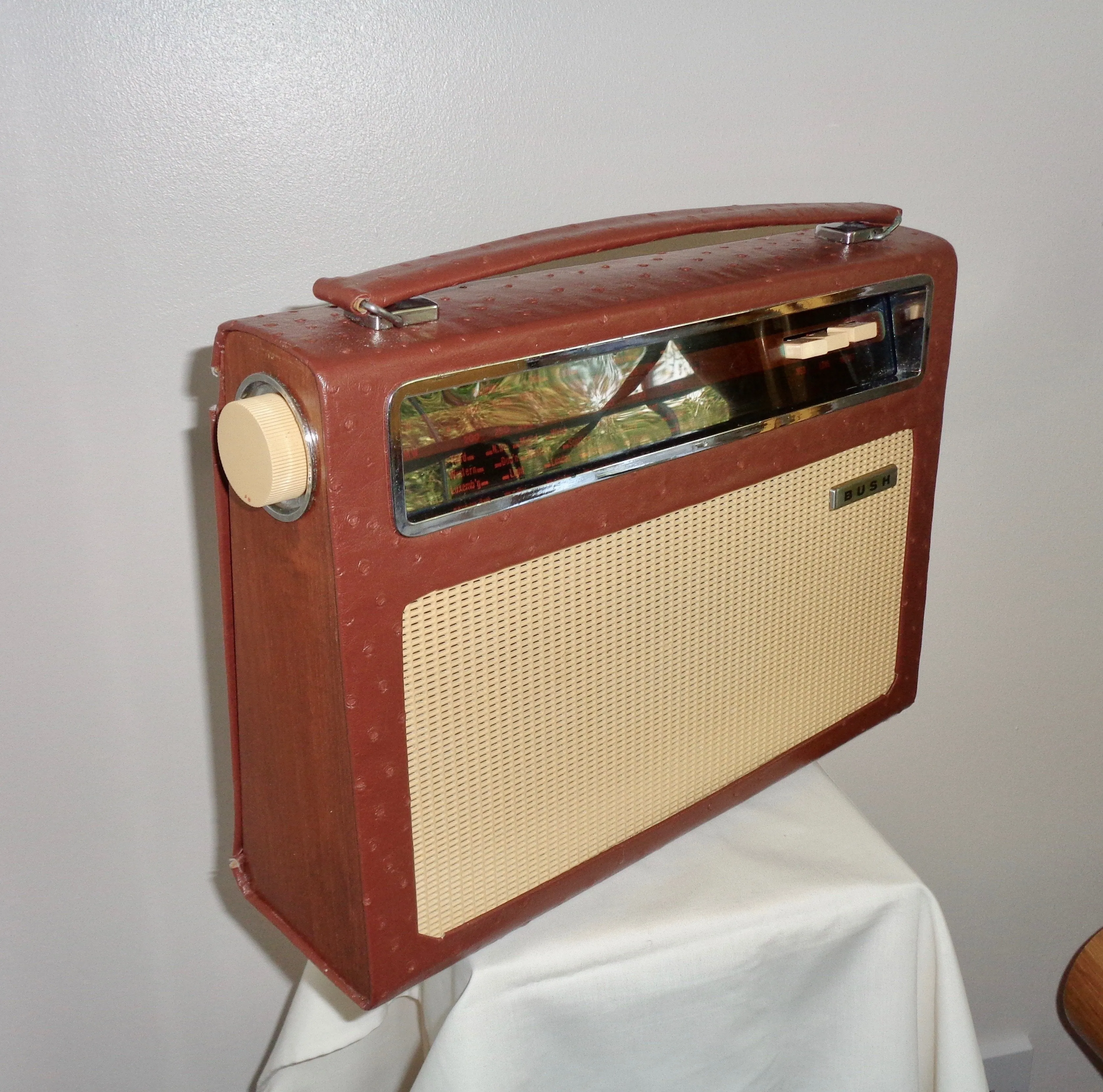 Vintage Bush Radio Model TR112 Recovered in Brown Leather