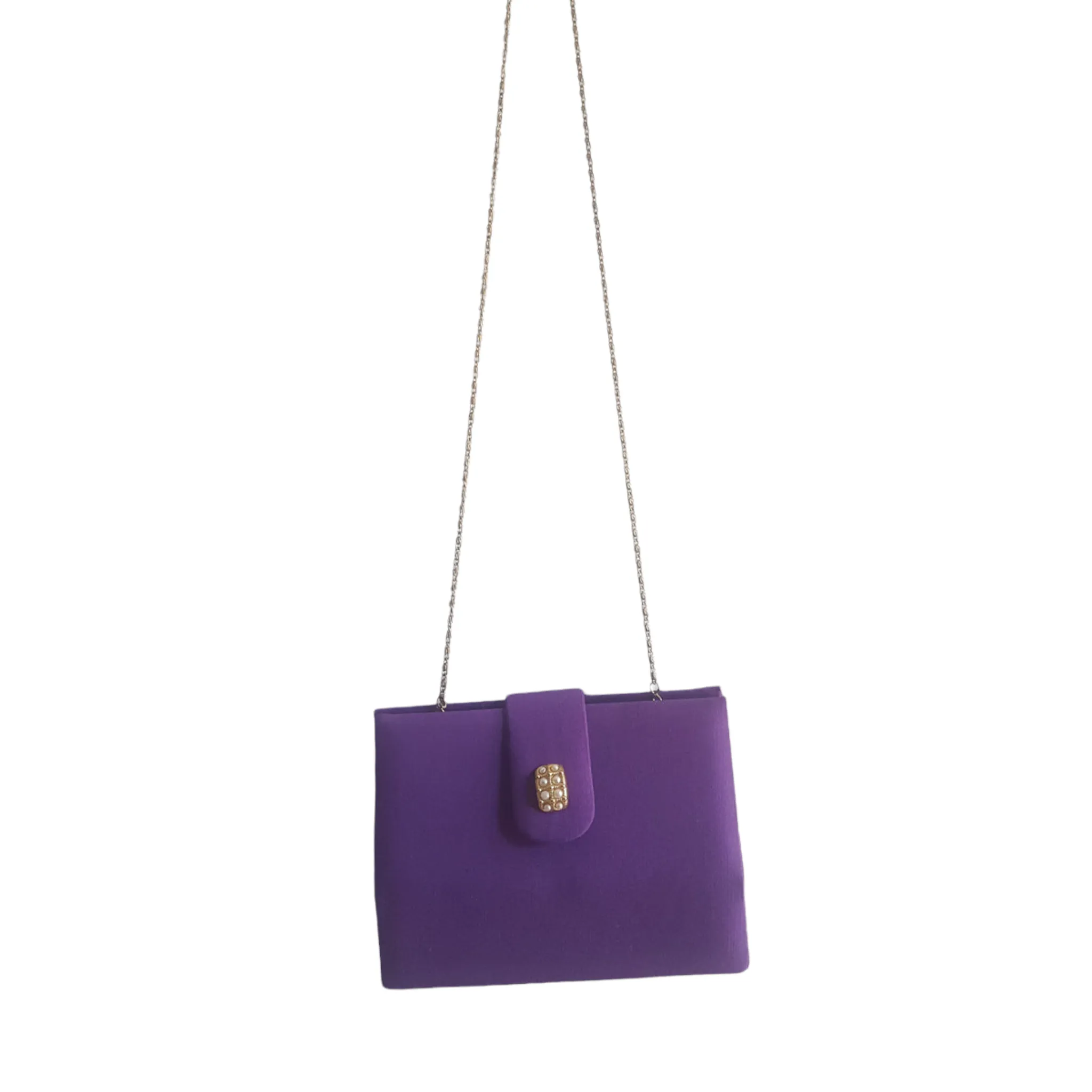 Vintage Purple Fabric Mini Clutch With Gold Chain