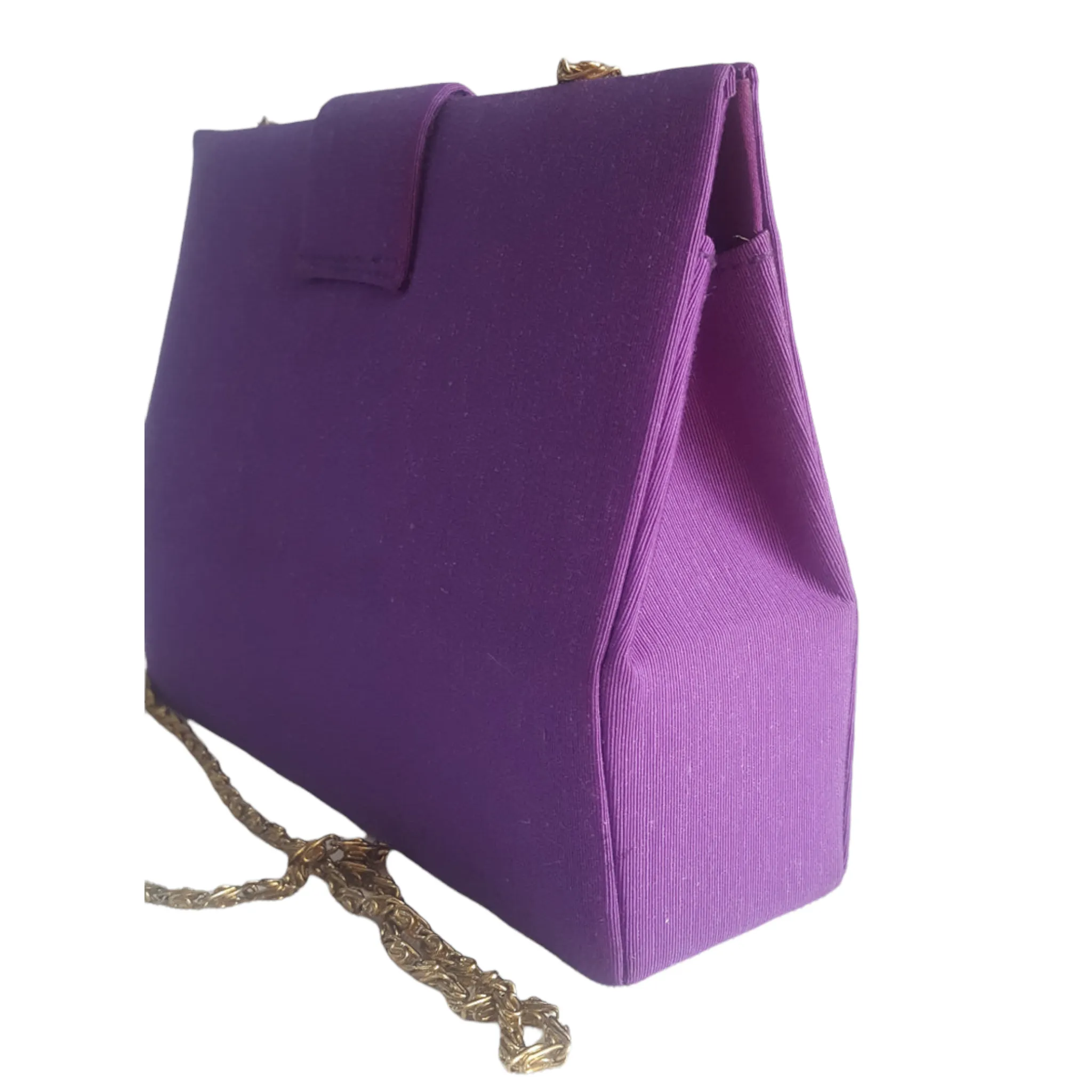 Vintage Purple Fabric Mini Clutch With Gold Chain