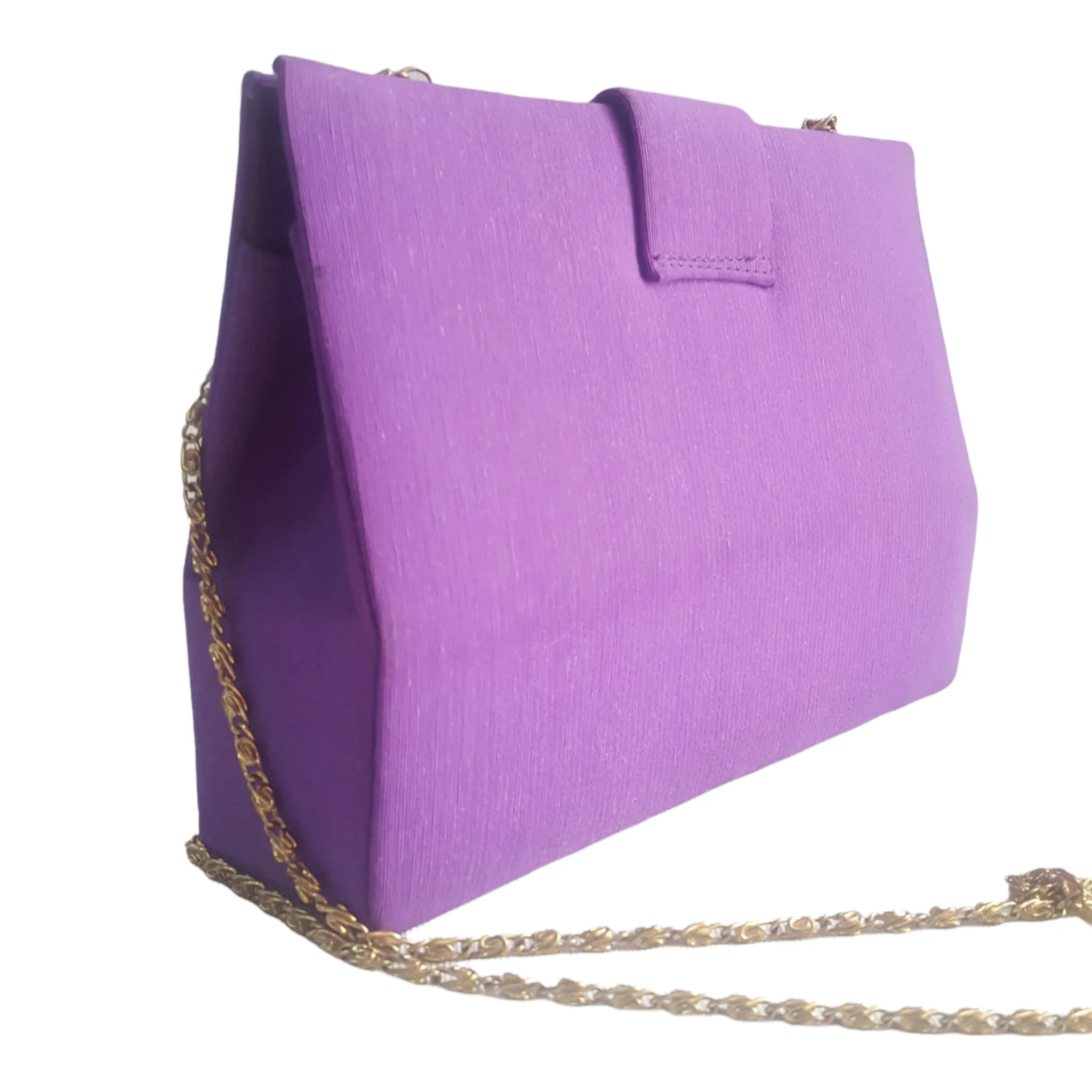 Vintage Purple Fabric Mini Clutch With Gold Chain