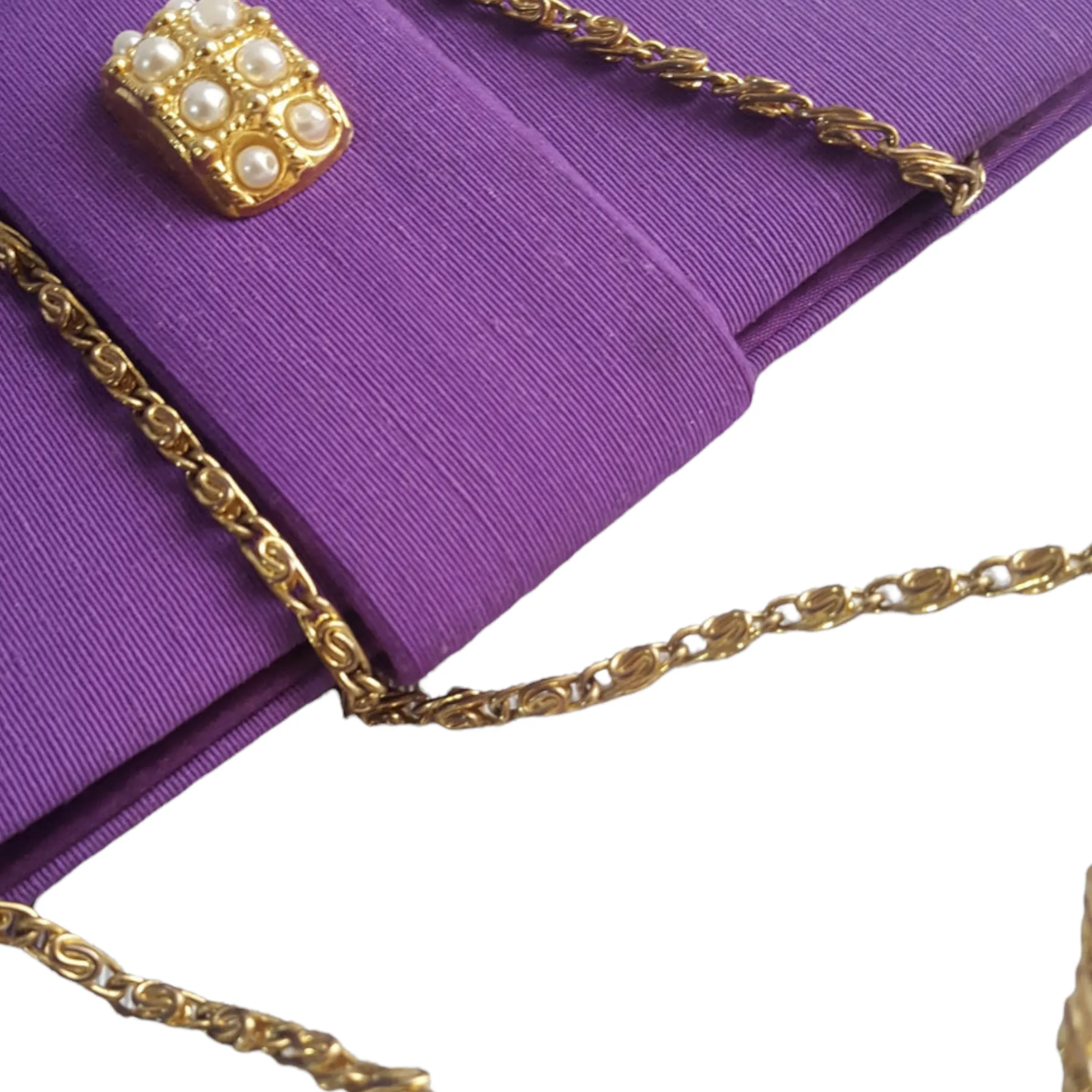 Vintage Purple Fabric Mini Clutch With Gold Chain