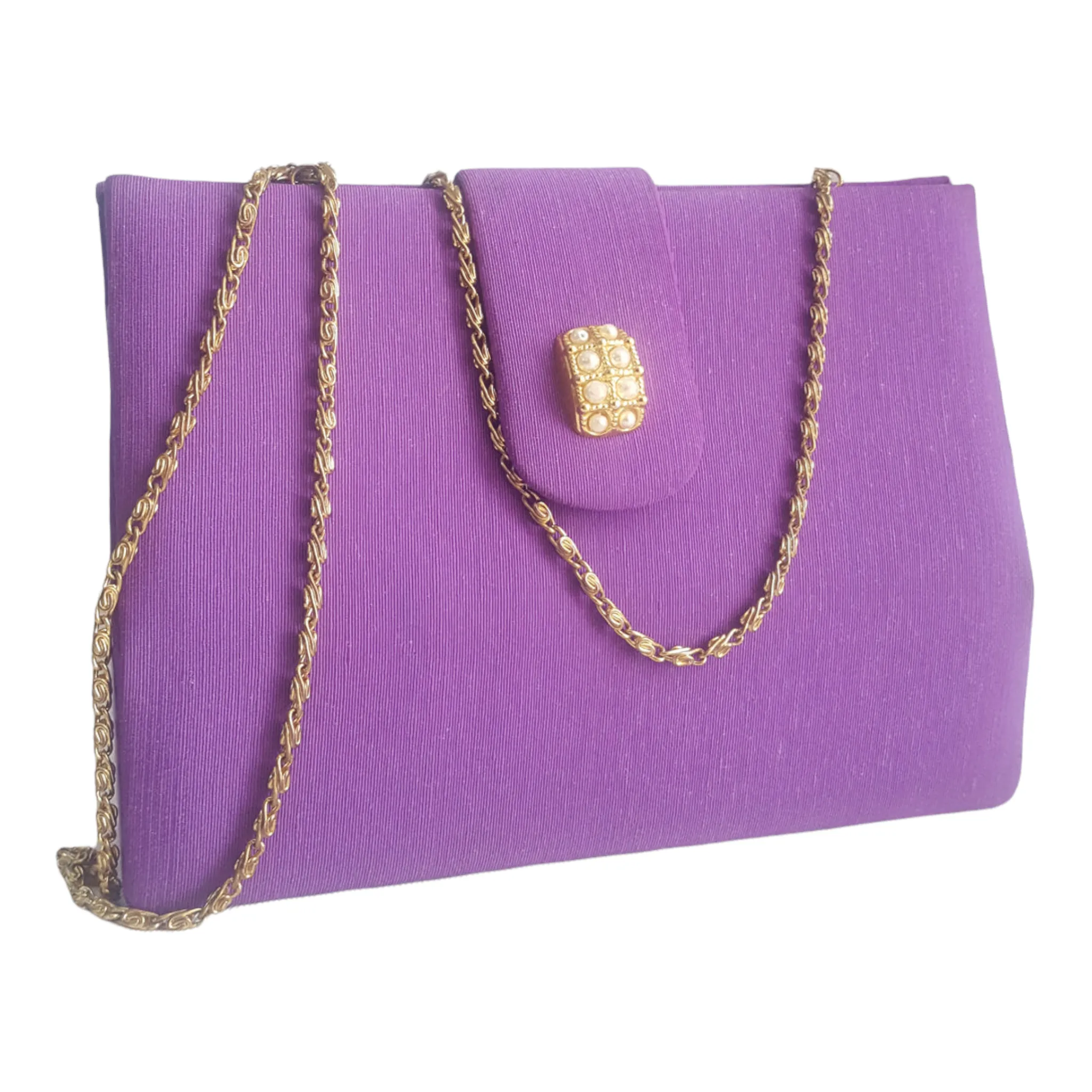 Vintage Purple Fabric Mini Clutch With Gold Chain