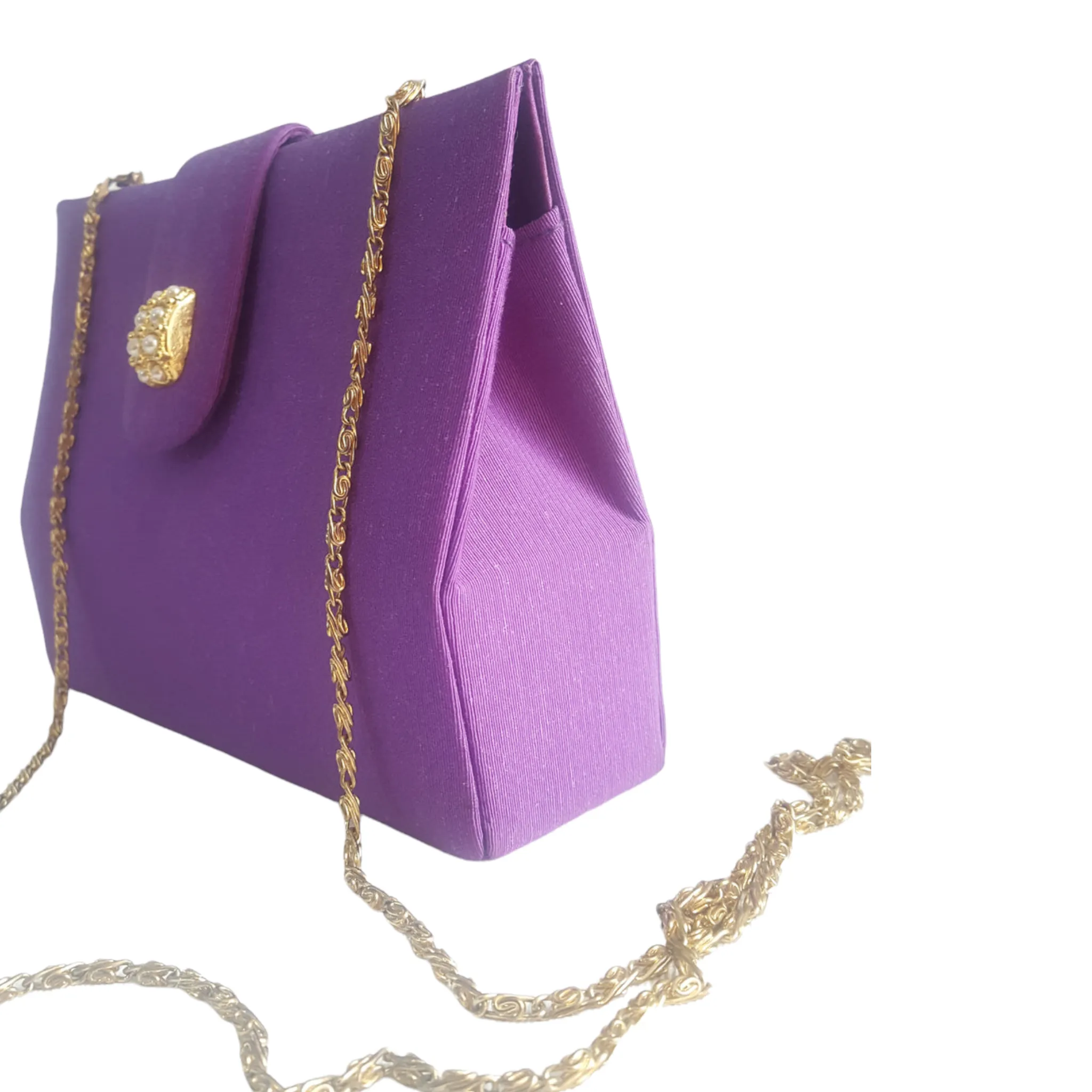 Vintage Purple Fabric Mini Clutch With Gold Chain